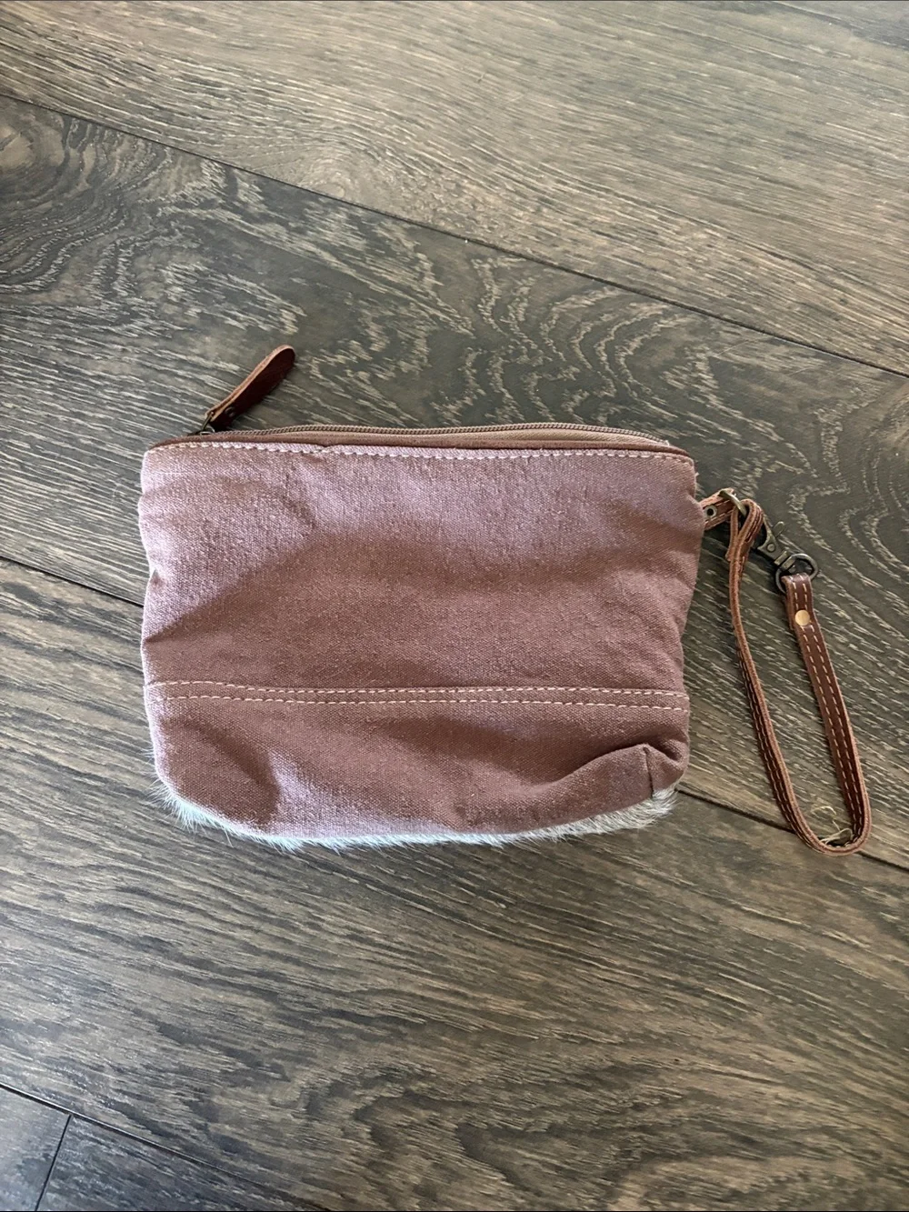 Myra Bag Gray Geometric Wristlet with Fur Trim